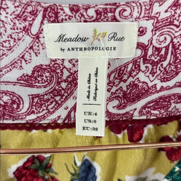Anthropologie Meadow Rue Yellow Pink Floral Fruit long sleeve Wrap Blouse women0 - Picture 2 of 5